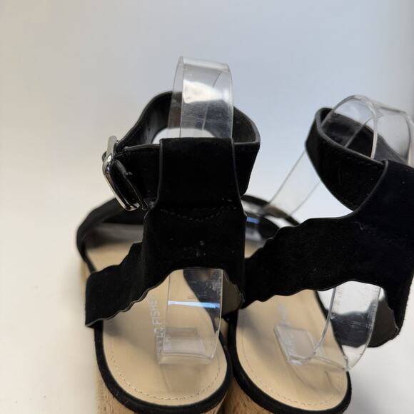 Marc Fisher Faithful Faitful Wedge Espadrilles Sandals Black Suede Leather 8 M - Picture 8 of 11